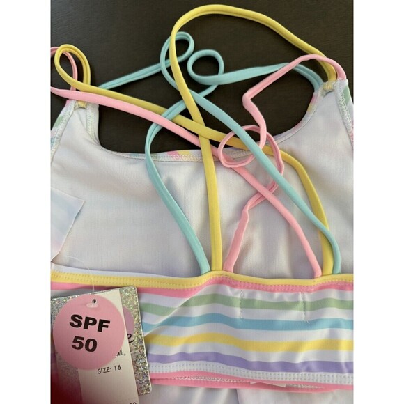 Freestyle Revolution Girls Tankini Swimsuit multicolor striped 2pc set Size 16 - Picture 6 of 12